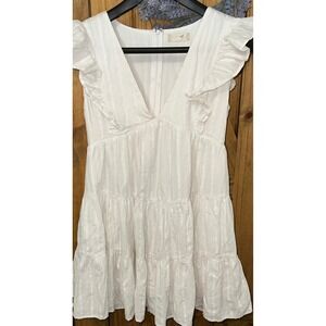 altared state White Ruffle Tiered Mini Dress V Neck Summer Casual‎ Cute Womens